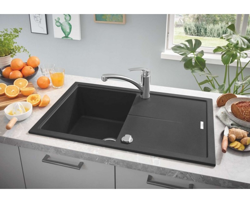 Virtuves izlietne Grohe K400 Granīta ar automātisko noteci, 78x50cm, Whisper izolācija Melna 31639AP0