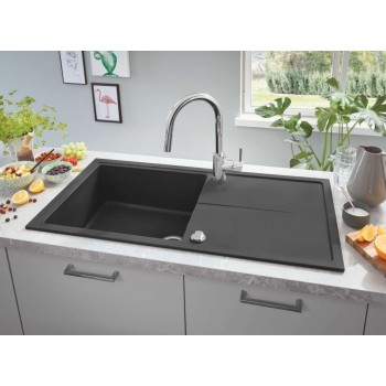 Virtuves izlietne Grohe K400 Granīta ar automātisko noteci, 100x50cm Whisper izolācija, Melna 31641AP0