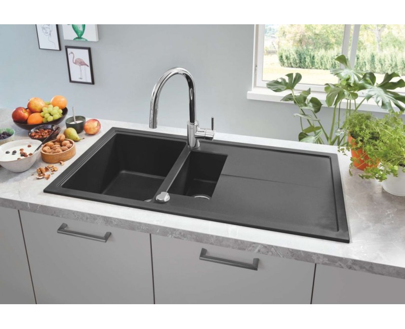 Virtuves izlietne Grohe K400 Granīta ar automātisko noteci, 100x50cm, Whisper izolācija Melna 31642AP0