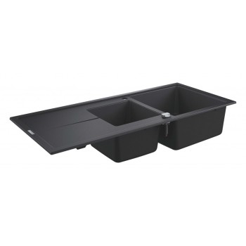 Virtuves izlietne Grohe K400 Granīta ar automātisko noteci, 116x50cm, Whisper izolācija Melna 31643AP0