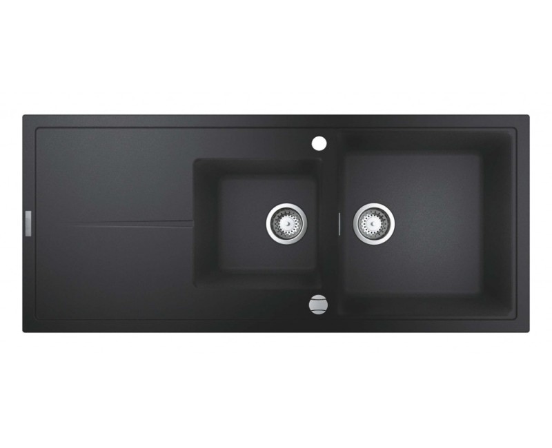 Virtuves izlietne Grohe K400 Granīta ar automātisko noteci, 116x50cm, Whisper izolācija Melna 31643AP0