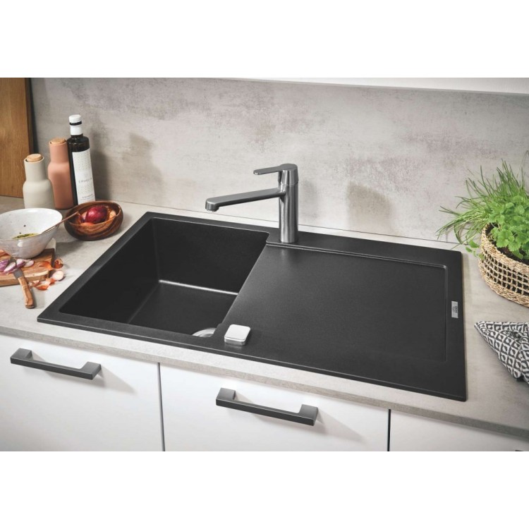 Virtuves izlietne Grohe K400 Granīta ar automātisko noteci, 86x50cm, Whisper izolācija Melna 31644AP0 Virtuves izlietne Grohe K400 Granīta ar automātisko noteci, 86x50cm, Whisper izolācija Melna 31644AP0