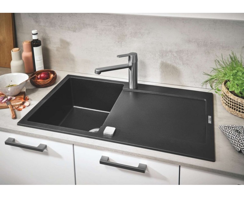 Virtuves izlietne Grohe K400 Granīta ar automātisko noteci, 86x50cm, Whisper izolācija Melna 31644AP0