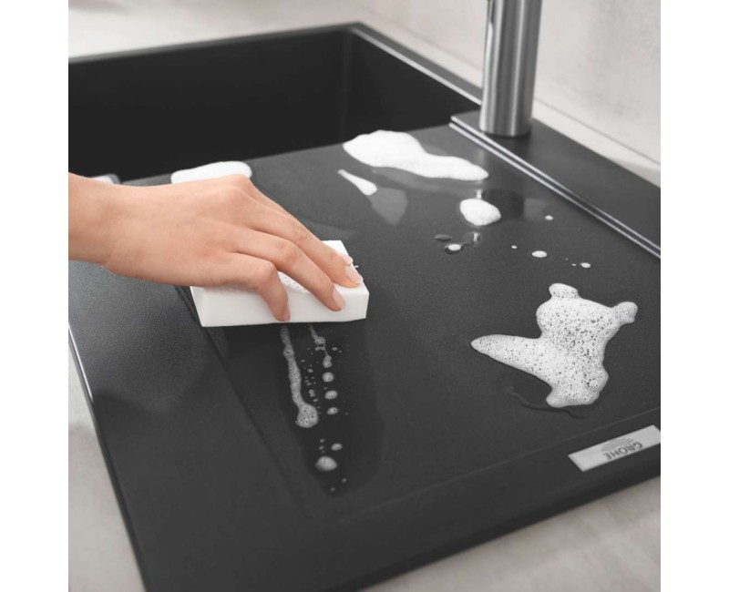 Virtuves izlietne Grohe K400 Granīta ar automātisko noteci, 86x50cm, Whisper izolācija Melna 31644AP0