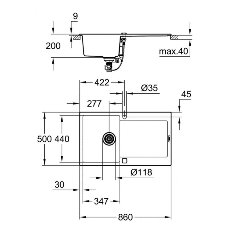 Virtuves izlietne Grohe K400 Granīta ar automātisko noteci, 86x50cm, Whisper izolācija Melna 31644AP0 Virtuves izlietne Grohe K400 Granīta ar automātisko noteci, 86x50cm, Whisper izolācija Melna 31644AP0