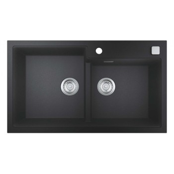 Virtuves izlietne Grohe K400 Granīta ar automātisko noteci, dubulta 86x50cm, Whisper izolācija Melna 31649AP0