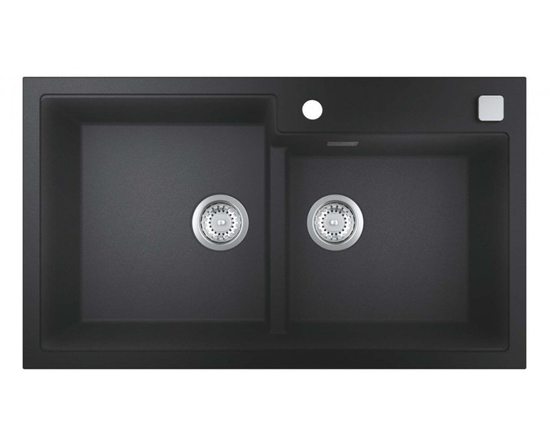 Virtuves izlietne Grohe K400 Granīta ar automātisko noteci, dubulta 86x50cm, Whisper izolācija Melna 31649AP0