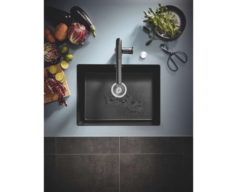 Кухонная мойка Grohe K700 Granite с автоматическим сливом, 61x46 см, изоляция Whisper, черная 31655AP0