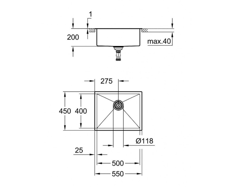Virtuves izlietne Grohe K700 55x45cm Whisper izolācija,  StarLight satīna apdare, pulēts nerūsējošais tērauds 31726SD0