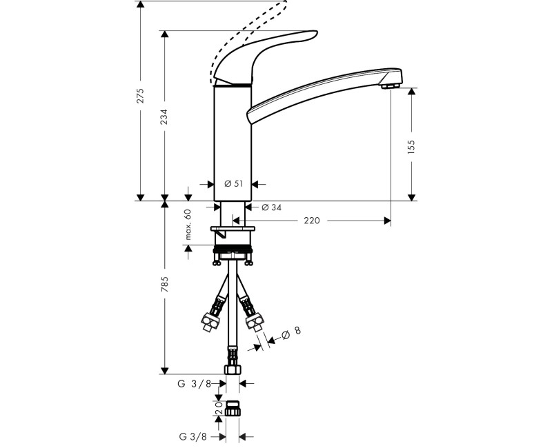 Смеситель для кухни Hansgrohe Focus M41 KM 160 1j 31804000 Хром