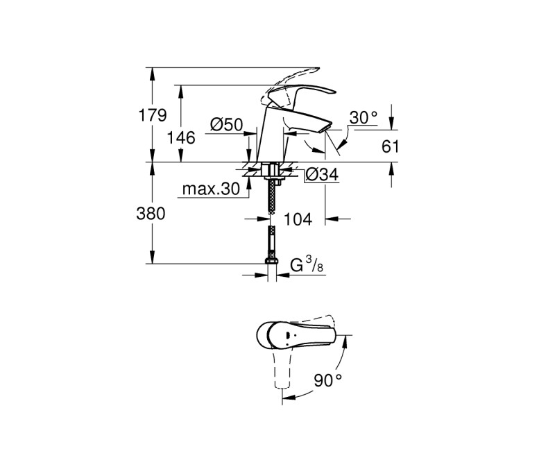 Grohe Eurosmart S-Size смеситель для раковины, хром 32154002