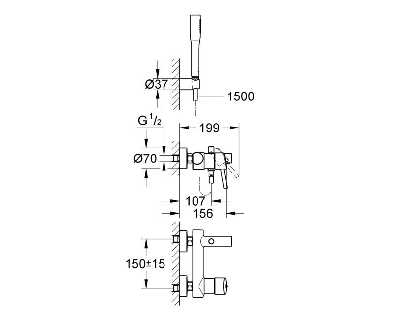 Vannas / Dušas maisītājs Grohe Concetto ar dušas vadu un klausuli, hromēts 32212001
