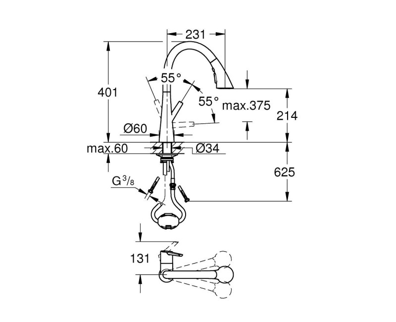 Смеситель для кухни Grohe Zedra Выдвижной Хром 32294002
