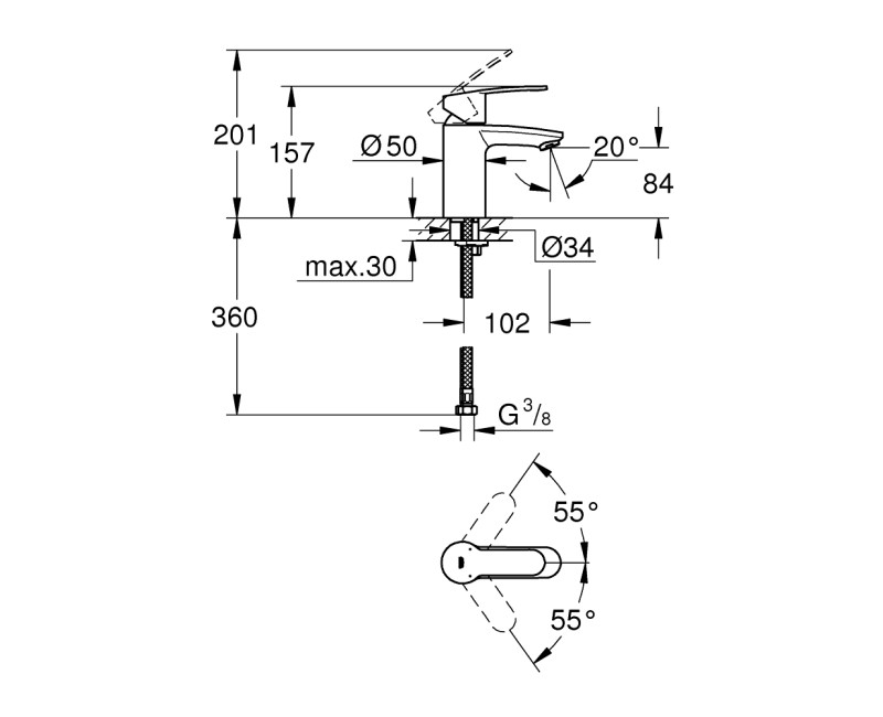 Grohe Eurostyle Cosmopolitan S-Size  смеситель для раковины, хром 3246820E