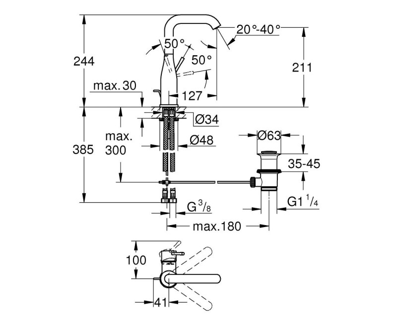 Grohe Essence L-Size смеситель для раковины с pop up клапаном, supersteel 32628DC1