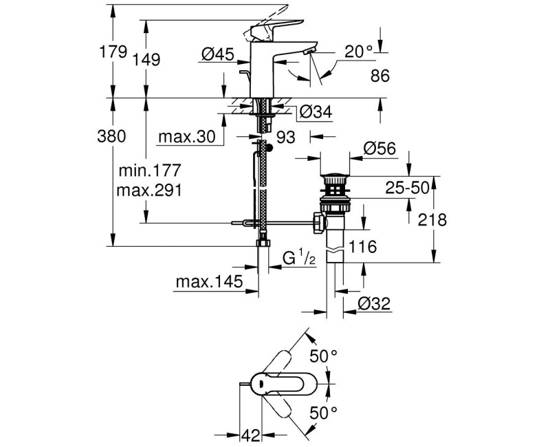 Izlietnes maisītājs Grohe BauEdge S-Size ar poop up vārstu, hromēts 32819000