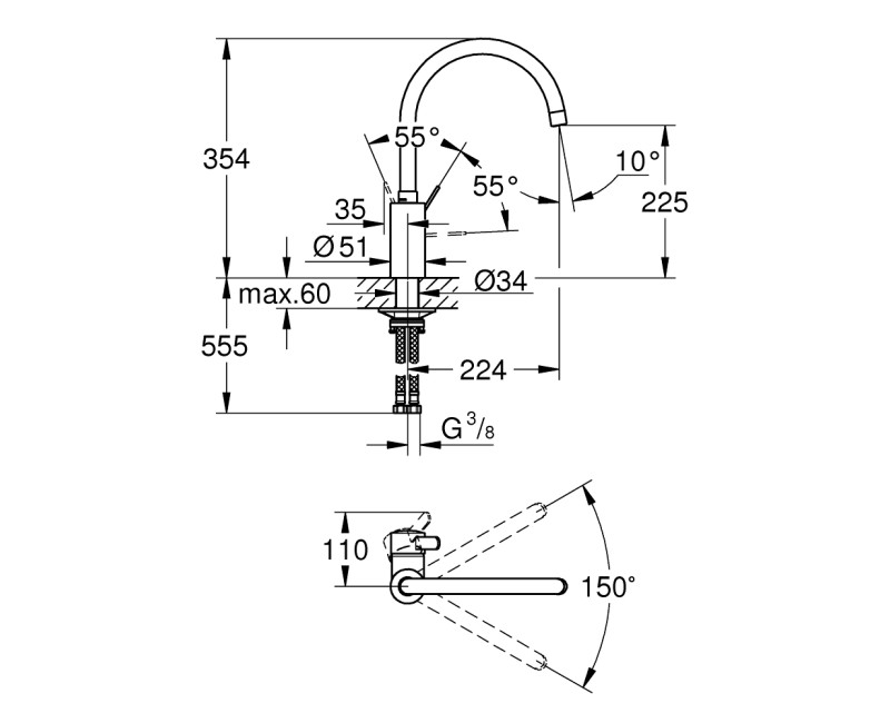 Virtuves maisītājs Grohe Eurosmart Cosmopolitan Hromēts 3284320E