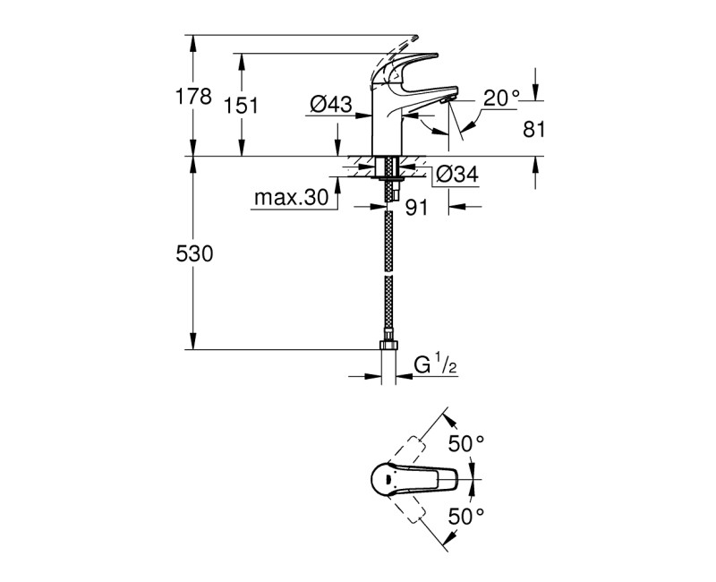 Grohe BauCurve смеситель для раковины, хром 32848000