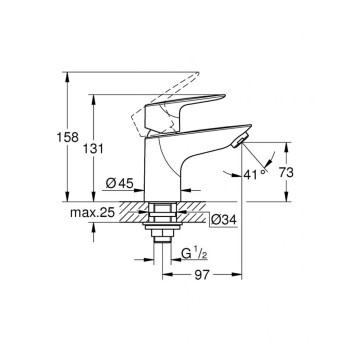 Vannas istabas izlietnes maisītājs Grohe BauEdge Long-Life hromēta apdare 32861001