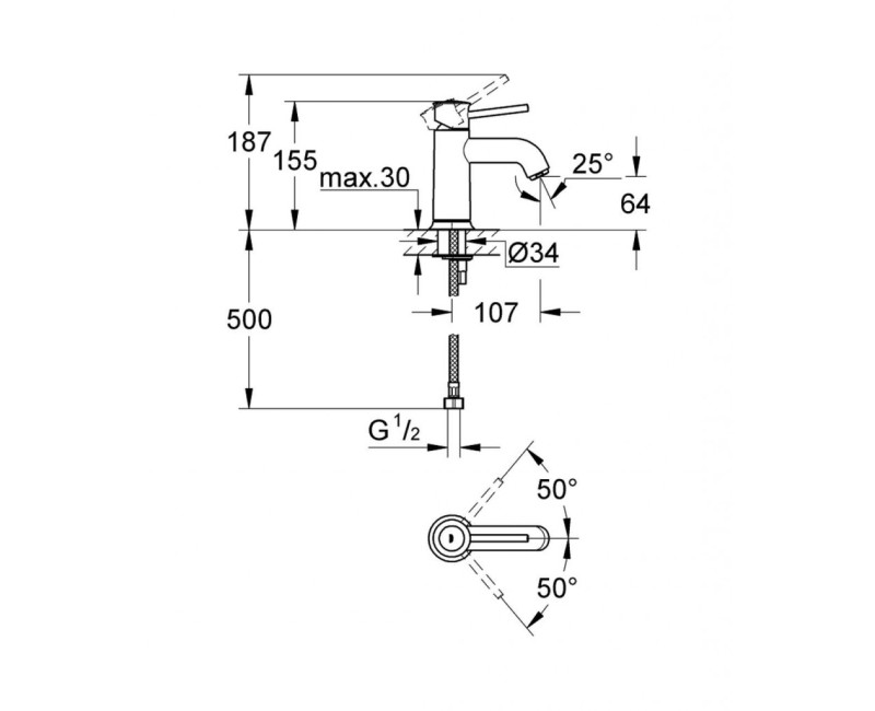 Vannas istabas izlietnes maisītājs Grohe Bau Classic  Long-Life apdare Hromēts 32863000