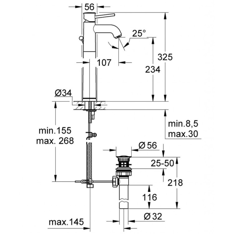 Смеситель для раковины в ванной Grohe Bau Classic Chrome 32868000 Смеситель для раковины в ванной Grohe Bau Classic Chrome 32868000