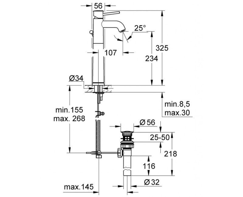 Смеситель для раковины в ванной Grohe Bau Classic Chrome 32868000