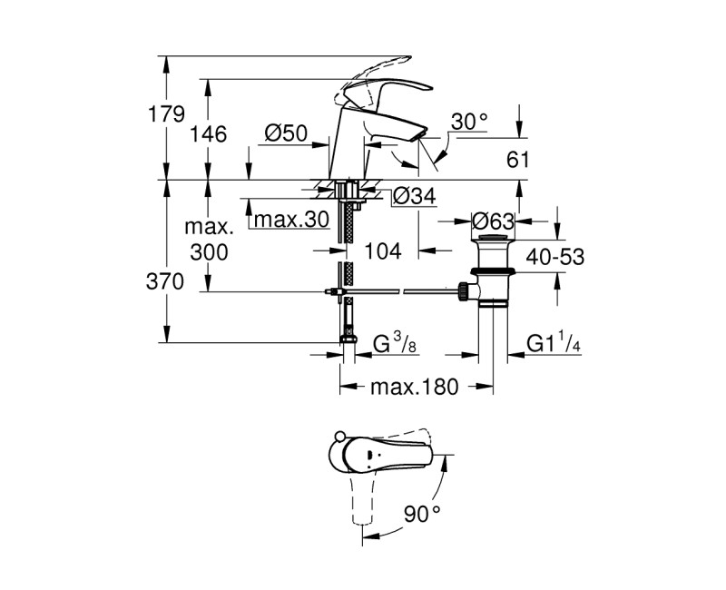Vannas istabas Izlietnes maisītājs Grohe Eurosmart S-Size ar pop up vārstu, hromēts 32926002