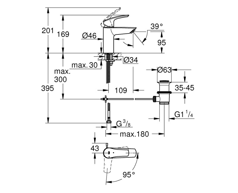 Vannas istabas Izlietnes maisītājs Grohe Eurosmart S-Size, Melns 329262433