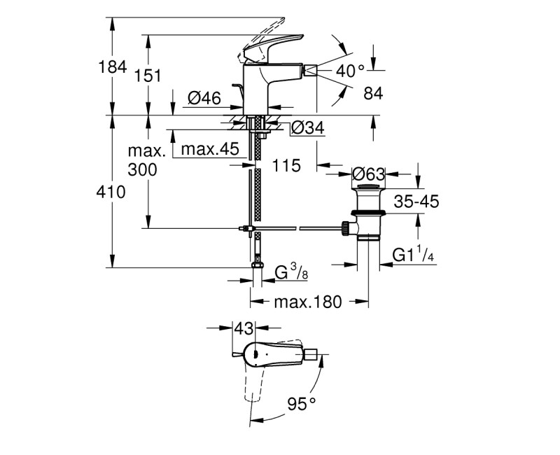 Bide maisītājs Grohe Eurosmart, ar pop up vārstu, hromēts 32928003