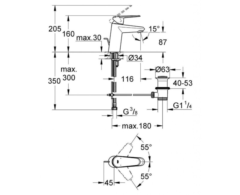 Смеситель для мойки ванной комнаты GROHE Eurodisc Cosmopolitan M StarLight® отделка, хром 3319020E