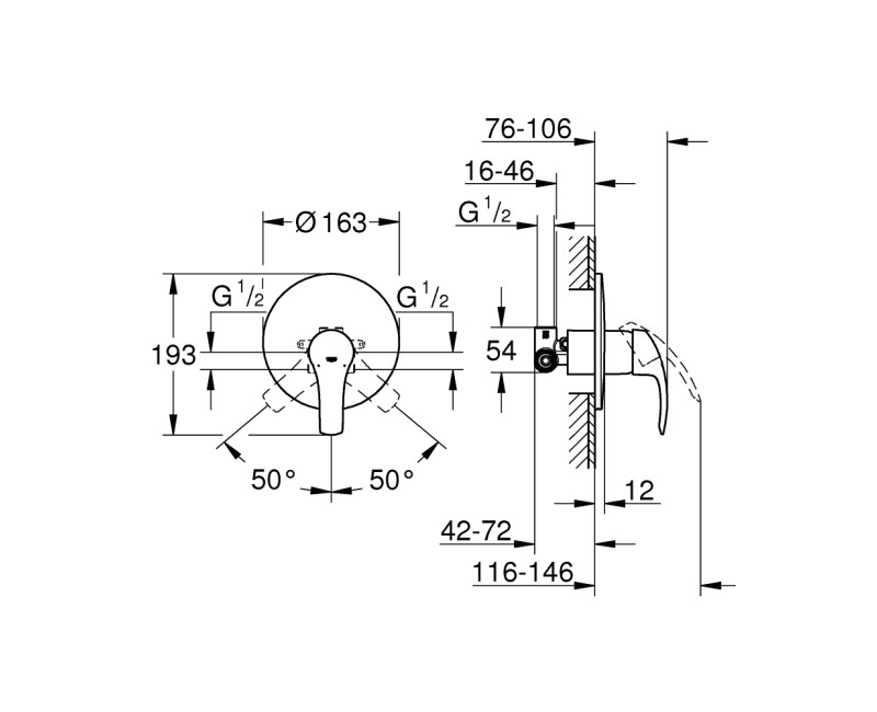 Смеситель для ванны/душа Grohe Eurosmart встраиваемый, хром 33556002