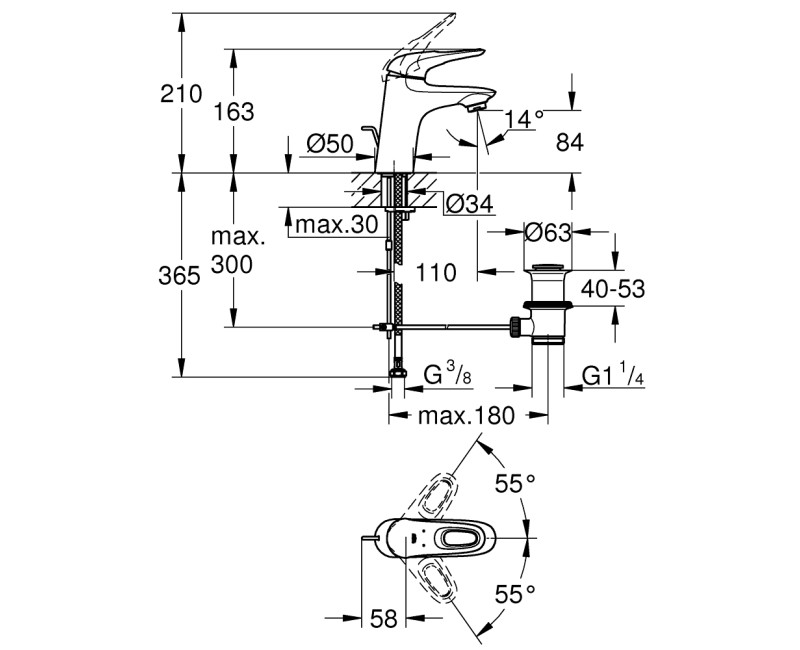 Grohe Eurostyle S-Size смеситель для раковины, луна Белый/хром 33558LS3