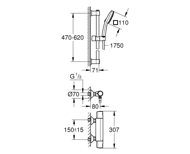 Dušas sistēma Grohe Precision Trend ar Termostatu Hromēts 34237003