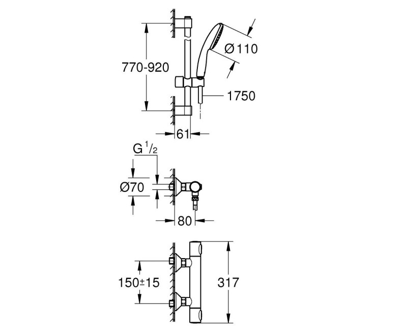 Dušas sistēma Grohe Grohtherm 500 ar Termostatu Hromēta 34797001