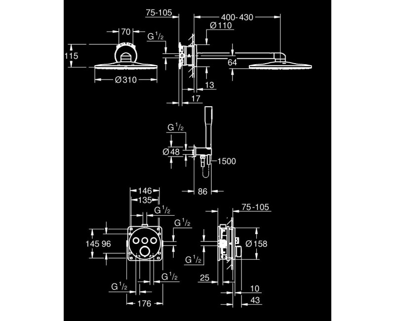 Dušas sistēma Grohe Precision SmartControl + Vitalio SmartActive 310 iebūvējams Hromēts 34874000