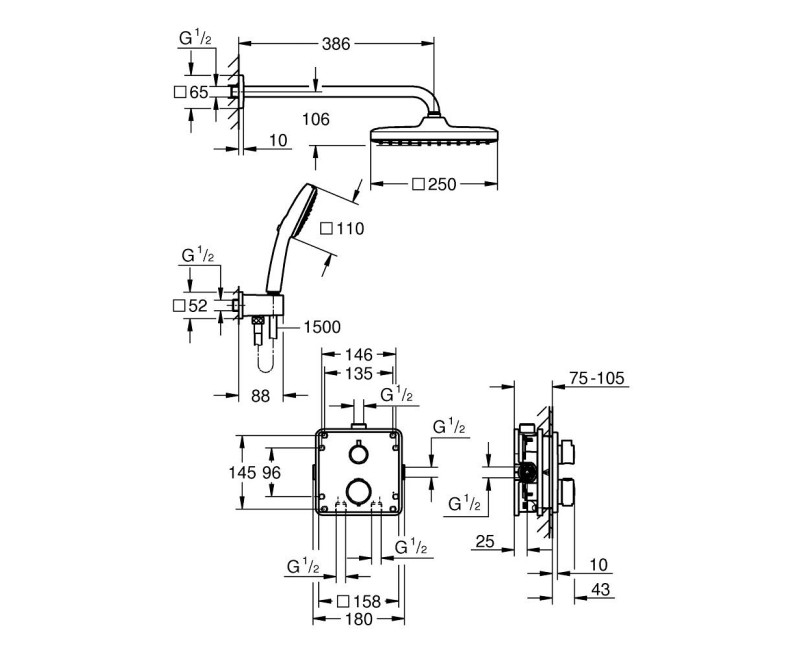 Душевая система Grohe Precision Thermostat Vitalio Comfort 250 встроенная с термостатом Chrome 34882000