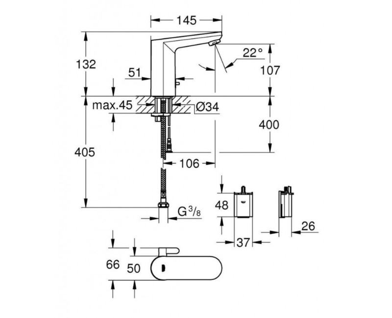 Vannas istabas izlietnes maisītājs GROHE Get ar infrasarkano sensoru, Hromēts 36366002