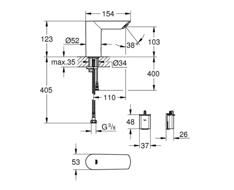 Vannas istabas izlietnes krāns Grohe Bau Cosmopolitan E Infrared (sajauktam ūdenim) 36452000