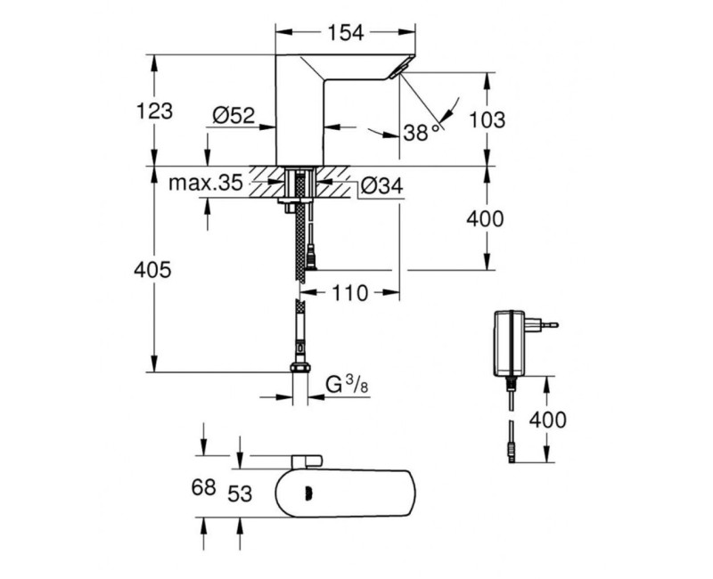 Vannas istabas izlietnes krāns Bau Classic Cosmopolitan E Infrared (sajauktam ūdenim) 230 V 36453000