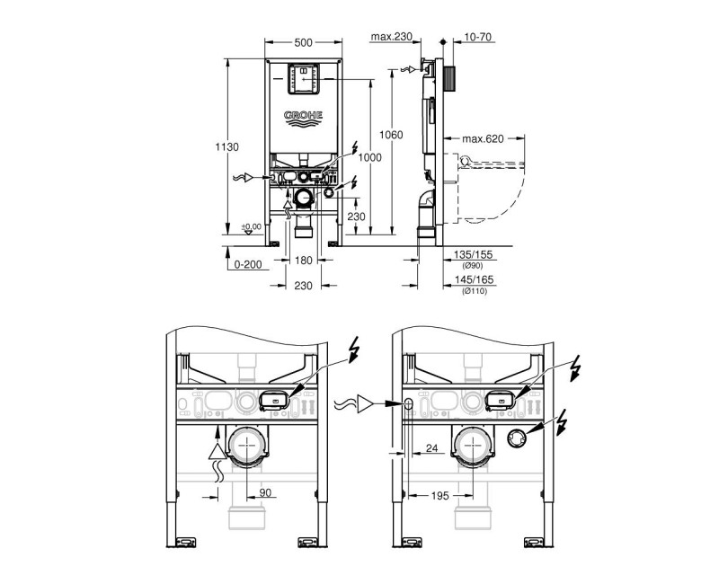 Tualetes poda ar bide komplekts Grohe Rapid SLX rāmis ar Sensia podu + bide funkciju,  Soft Close vāku 36509SH0