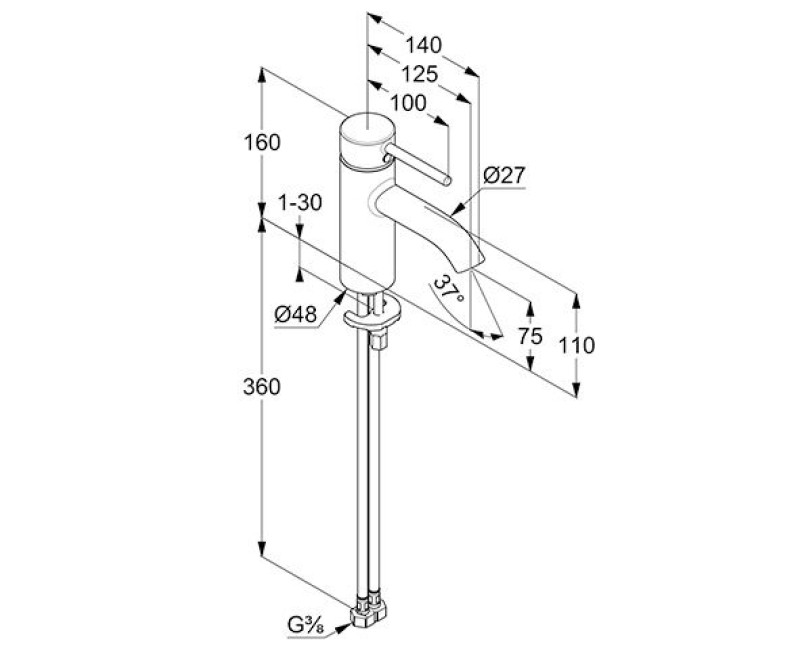 Смеситель для раковины  Kludi Bozz 382723976 Черный матовый