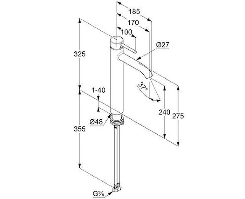 Смеситель для раковины  Kludi Bozz Basin 382863976 Черный матовый