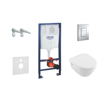 Tualetes poda komplekts Grohe Rapid SL rāmis ar podu Villeroy & Boch Omnia Architectura Rimless,  hromētu pogu Scate Cosmo un Soft Close vāku