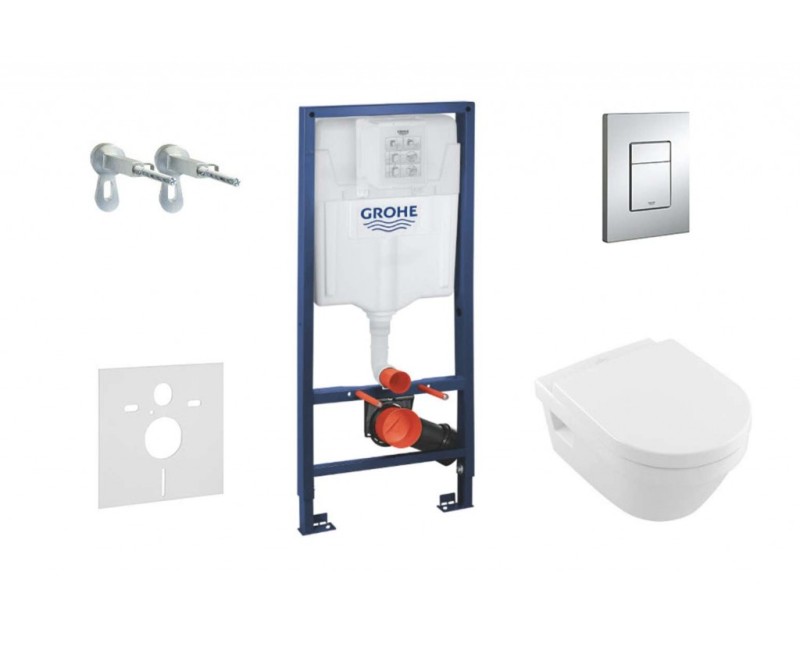 Комплект для унитаза Grohe Rapid SL с унитазом Villeroy & Boch Omnia Architectura Rimless, хромированной кнопкой Scate Cosmo и крышкой Soft Close