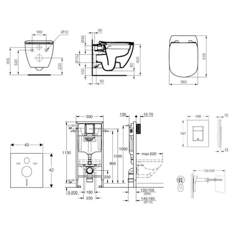Tualetes poda komplekts Grohe Rapid SL rāmis ar podu Ideal Standard TESI Rimless, hromētu pogu Scate Cosmo un Soft Close vāku Tualetes poda komplekts Grohe Rapid SL rāmis ar podu Ideal Standard TESI Rimless, hromētu pogu Scate Cosmo un Soft Close vāku