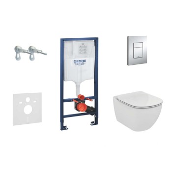 Tualetes poda komplekts Grohe Rapid SL rāmis ar podu Ideal Standard Tesi, hromētu pogu Scate Cosmo un vāku