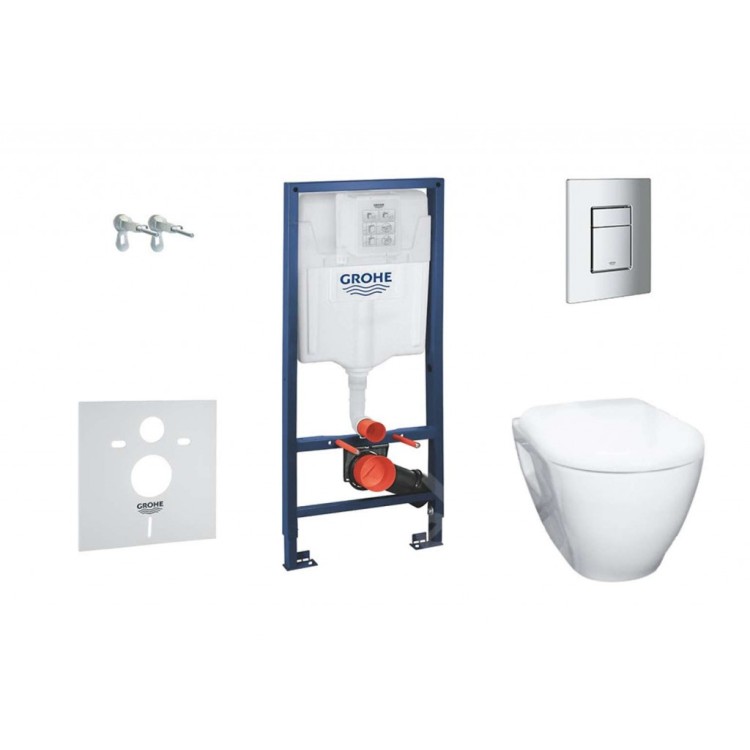 Tualetes poda komplekts Grohe Solido rāmis ar podu Bau Ceramic, Hromēta Skate Cosmopolitan poga un Soft Close vāku Tualetes poda komplekts Grohe Solido rāmis ar podu Bau Ceramic, Hromēta Skate Cosmopolitan poga un Soft Close vāku