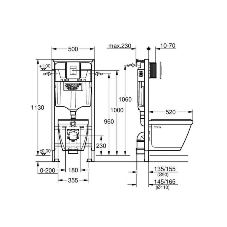 Tualetes poda komplekts Grohe Solido rāmis ar podu Bau Ceramic, Hromēta Skate Cosmopolitan poga un Soft Close vāku Tualetes poda komplekts Grohe Solido rāmis ar podu Bau Ceramic, Hromēta Skate Cosmopolitan poga un Soft Close vāku