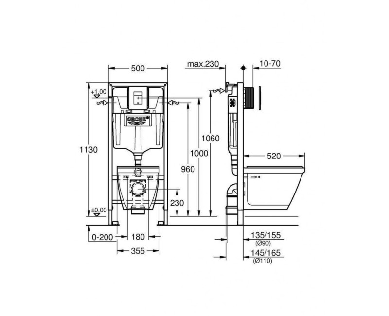 Tualetes poda komplekts Grohe Solido rāmis ar podu Bau Ceramic, Hromēta Skate Cosmopolitan poga un Soft Close vāku