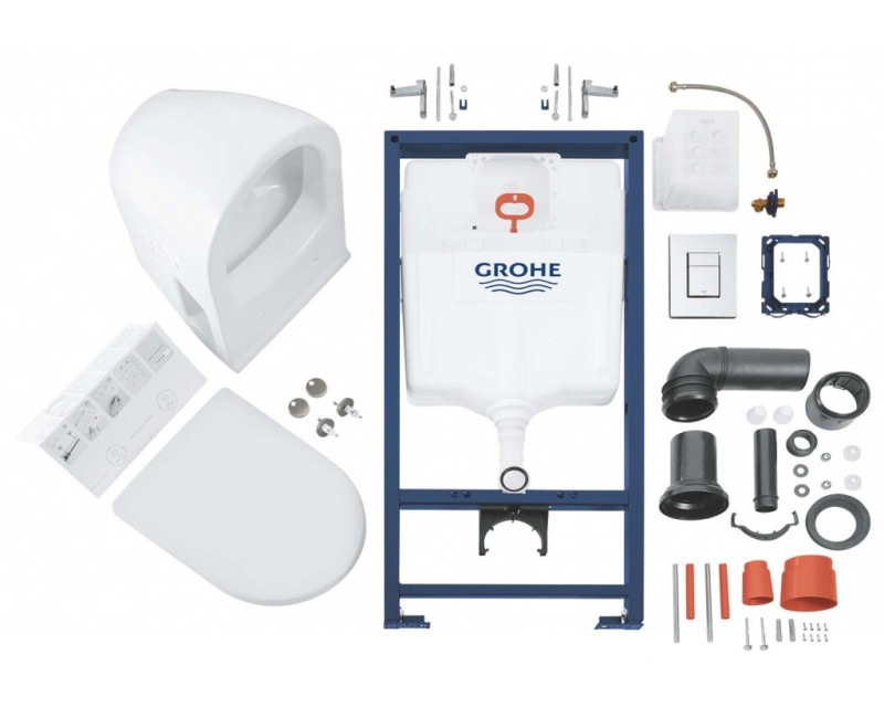 Tualetes poda komplekts Grohe Solido rāmis ar podu Bau Ceramic, Hromēta Skate Cosmopolitan poga un Soft Close vāku